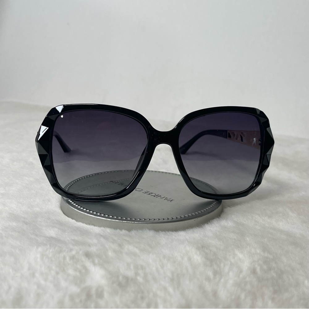 Black & Gold Oversized Square Sunglasses Polarized Tinted w Crystal Frames NWT - Picture 7 of 15